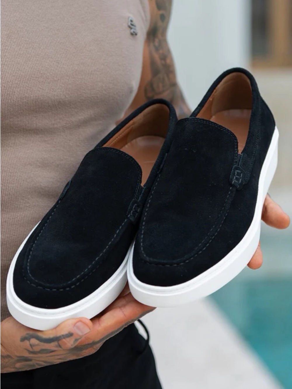 Men's Suede Slip-On Loafers - Black